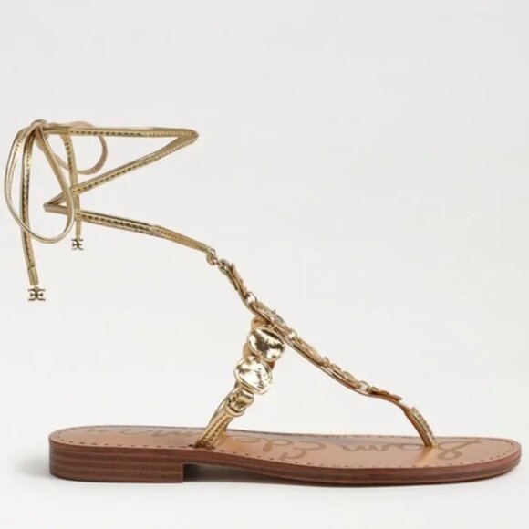Sam Edelman Deirdre Gold Metallic Wrap Sandals Goddess - Picture 4 of 11